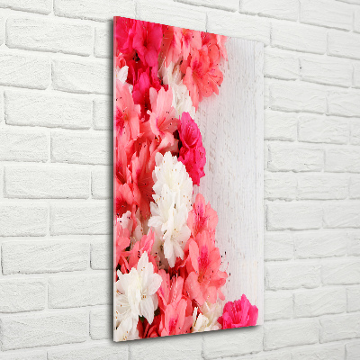 Glasbild vertikales Blumen auf Holz