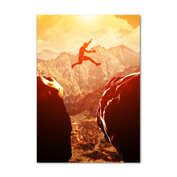 Foto auf glas vertikales Spring über den Abgrund