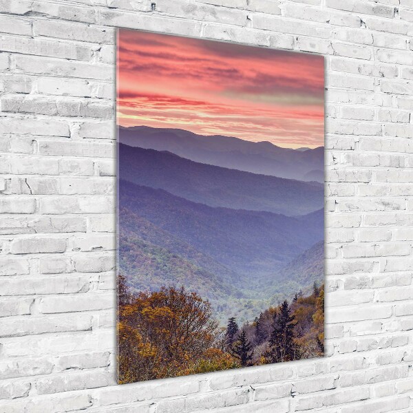 Foto auf glas vertikales Nebel über den Bergen