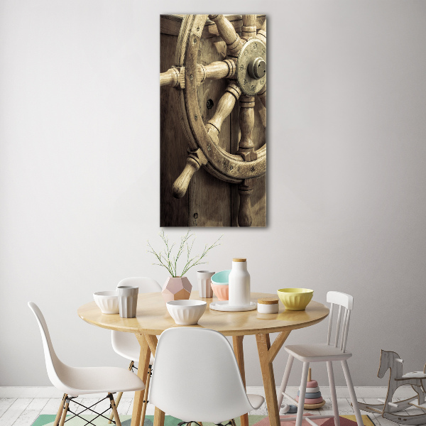 Glasbild vertikales Das Ruder einer Yacht