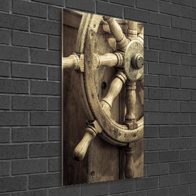 Glasbild vertikales Das Ruder einer Yacht