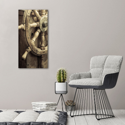 Glasbild vertikales Das Ruder einer Yacht