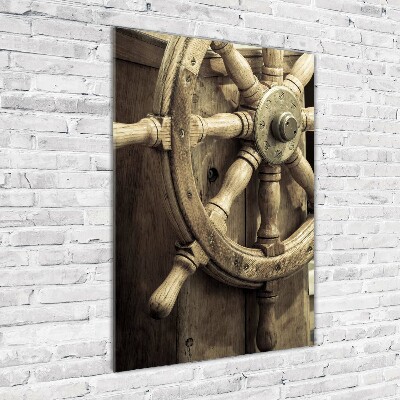 Glasbild vertikales Das Ruder einer Yacht