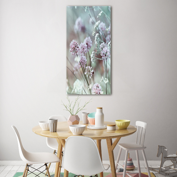Glasbild vertikales Knoblauchblüten