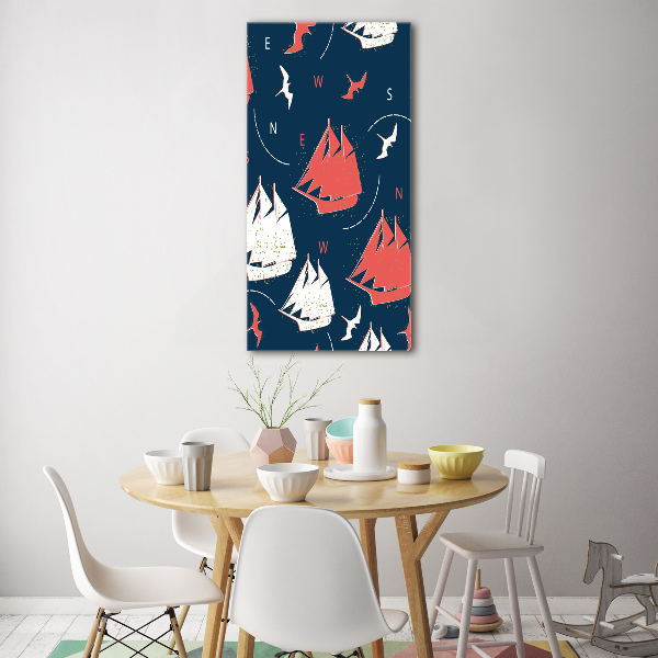 Bild aus glas vertikales Schiffe Seevögel