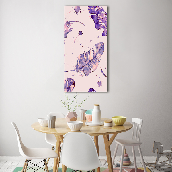 Glasbild vertikales Federn