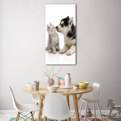 Glasbild vertikales Hund und Katze