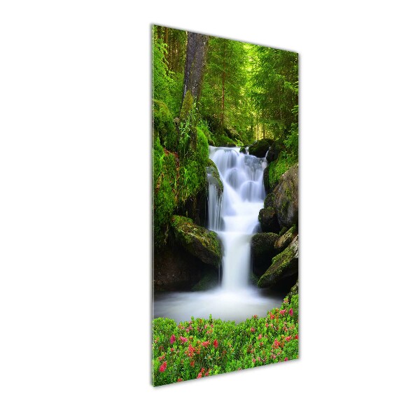 Glasbild vertikales Wasserfall im Wald