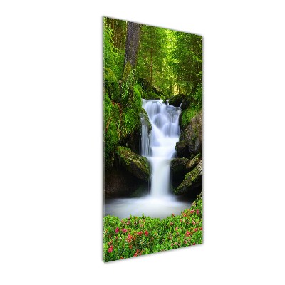 Glasbild vertikales Wasserfall im Wald