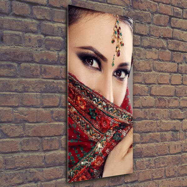 Glasbild vertikales Indische Frau