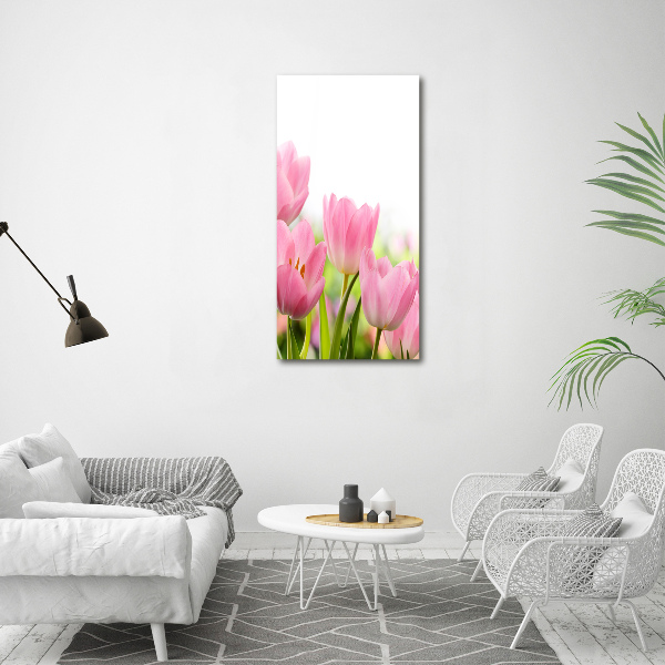Bild aus glas vertikales Rosa Tulpen