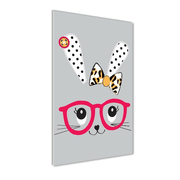 Glasbild vertikales Kaninchen mit Brille