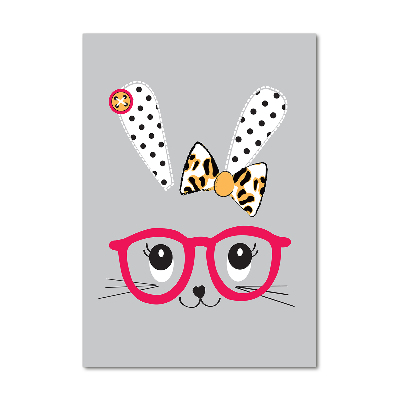Glasbild vertikales Kaninchen mit Brille