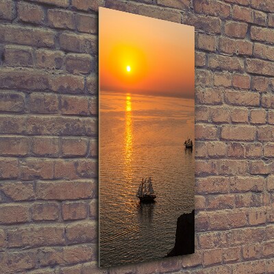 Glasbild vertikales Sonnenuntergang am Meer