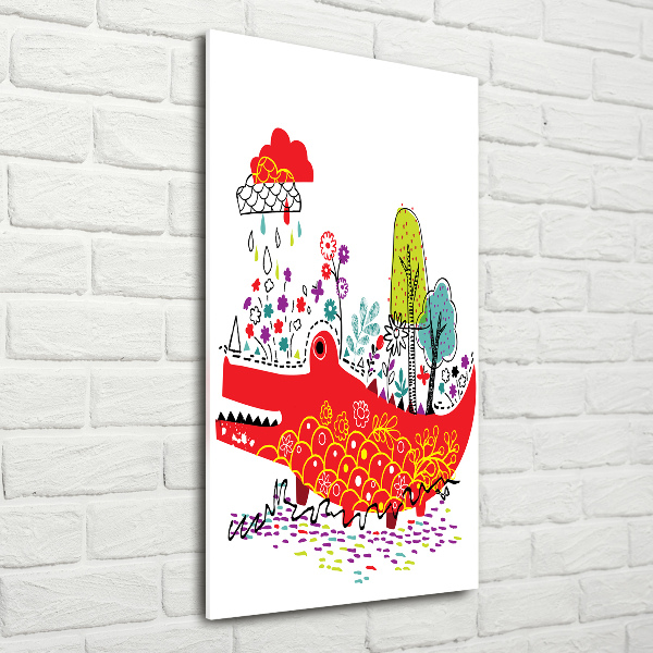 Glasbild vertikales Krokodil