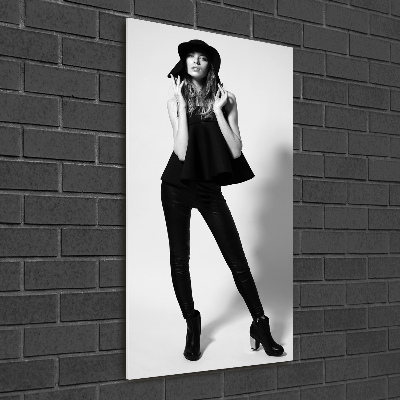 Bild aus glas vertikales Frau in Schwarz
