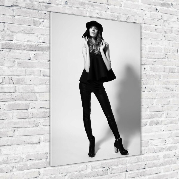 Bild aus glas vertikales Frau in Schwarz