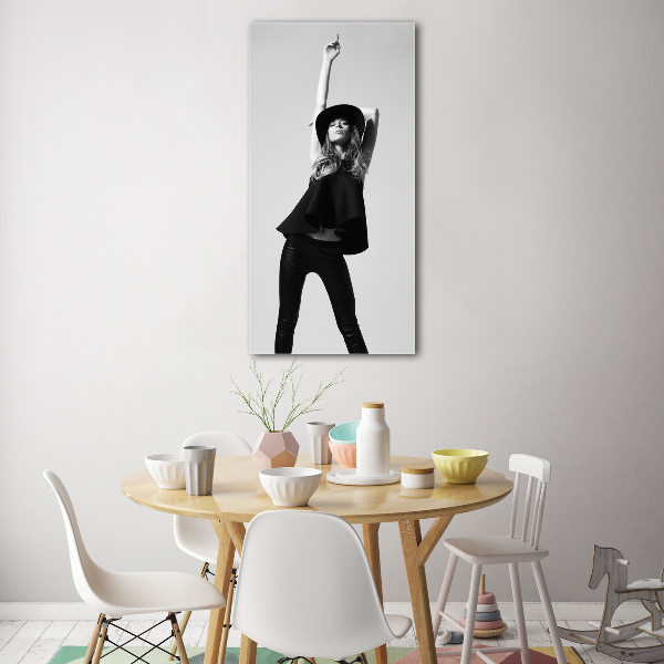 Foto auf glas vertikales Frau in Schwarz