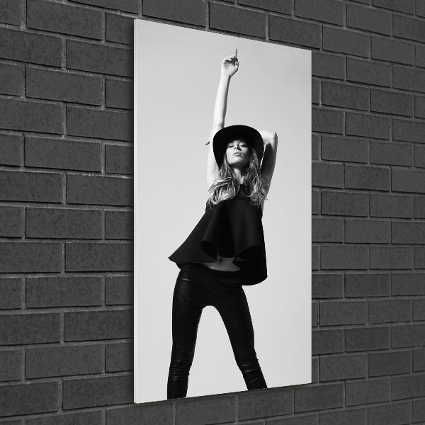 Foto auf glas vertikales Frau in Schwarz