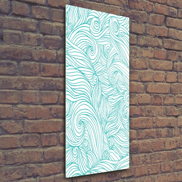 Glasbild vertikales Blaue Wellen