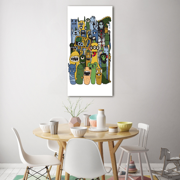 Glasbild vertikales Verrückte Monster