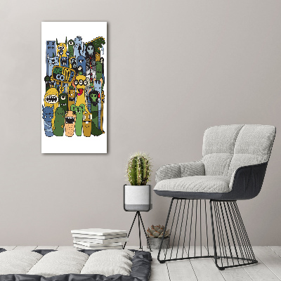 Glasbild vertikales Verrückte Monster