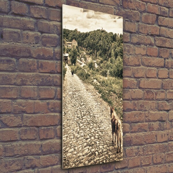 Glasbild vertikales Zwei Hunde vom Hügel