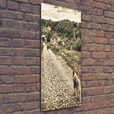 Glasbild vertikales Zwei Hunde vom Hügel