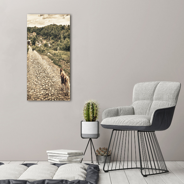 Glasbild vertikales Zwei Hunde vom Hügel