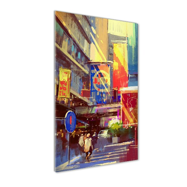 Glasbild vertikales Farbenfrohe Stadt