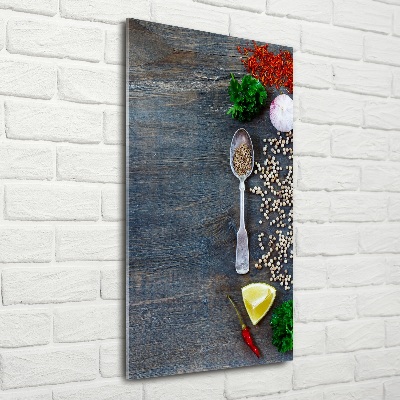 Glasbild vertikales Gewürze und Kräuter