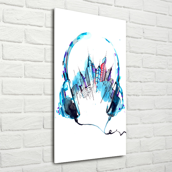 Glasbild vertikales Musik der Stadt