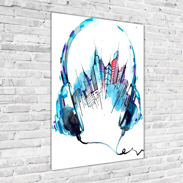 Glasbild vertikales Musik der Stadt