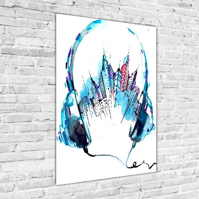 Glasbild vertikales Musik der Stadt