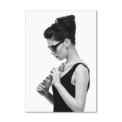 Glasbild vertikales Frau mit Brille