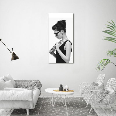 Glasbild vertikales Frau mit Brille