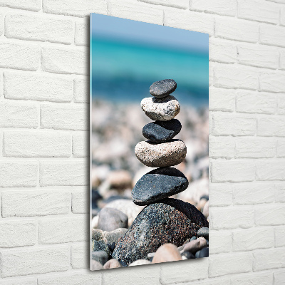Glasbild vertikales Felsiger Strand