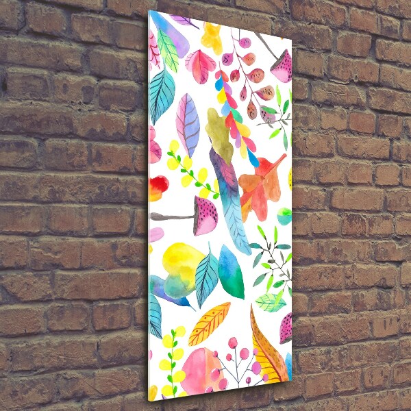 Glasbild vertikales Blätter und Pilze