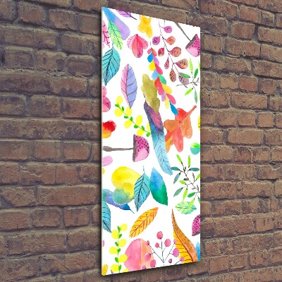 Glasbild vertikales Blätter und Pilze