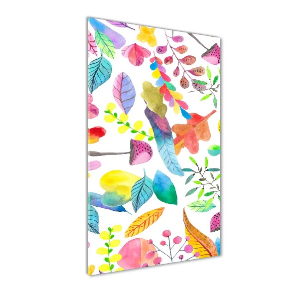 Glasbild vertikales Blätter und Pilze