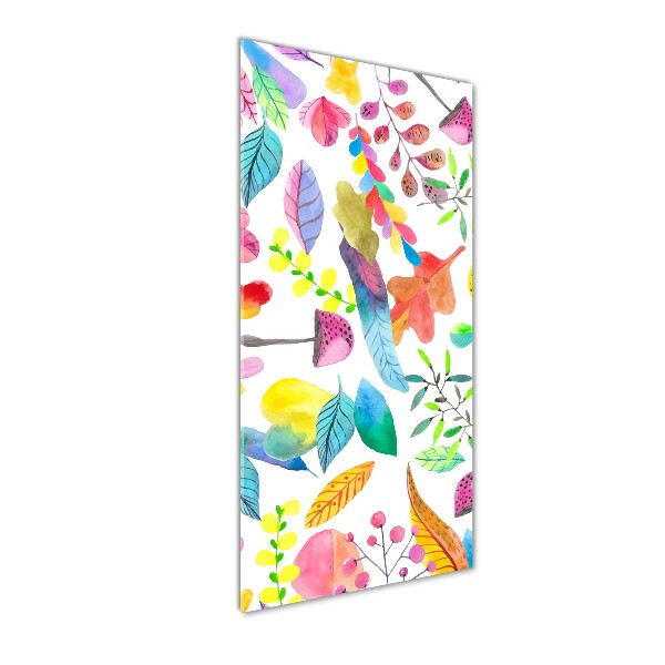Glasbild vertikales Blätter und Pilze