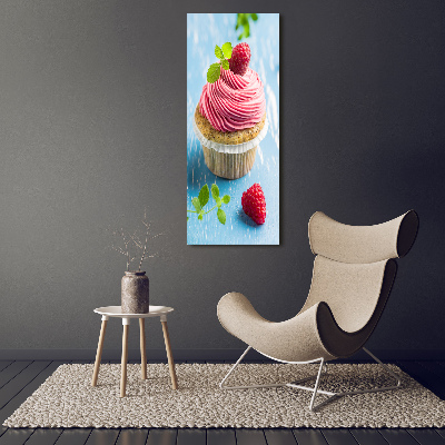 Glasbild vertikales Himbeer-Cupcake