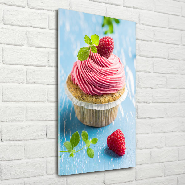 Glasbild vertikales Himbeer-Cupcake