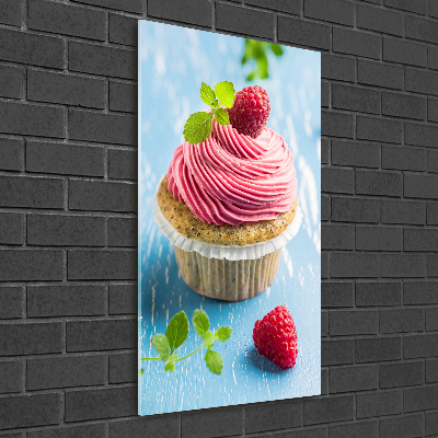 Glasbild vertikales Himbeer-Cupcake