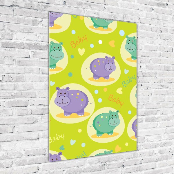 Glasbild vertikales Flusspferde