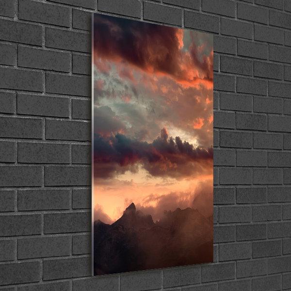 Foto auf glas vertikales Sonnenuntergang in den Bergen