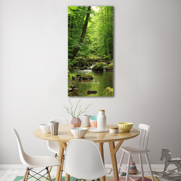 Glasbild vertikales Fluss im Wald