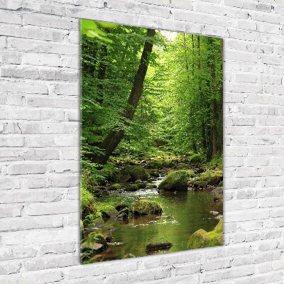 Glasbild vertikales Fluss im Wald
