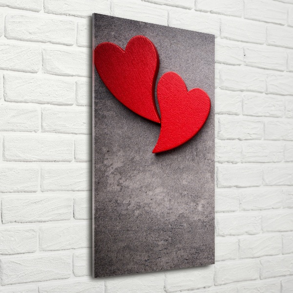 Glasbild vertikales Rote Herzen