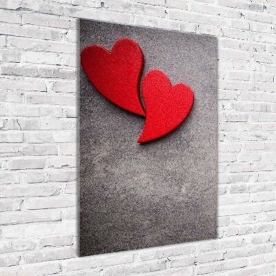 Glasbild vertikales Rote Herzen